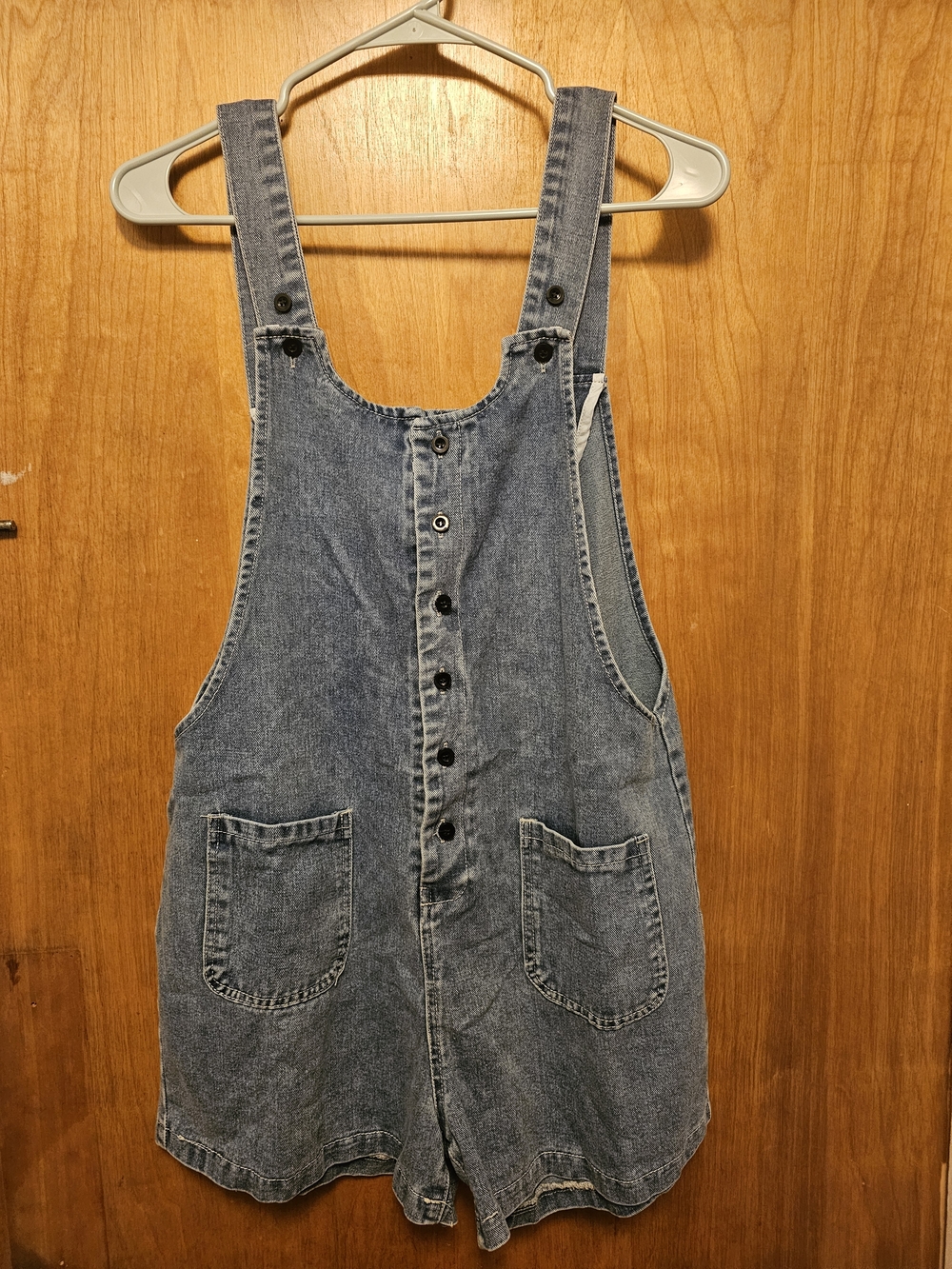 Denim Button-Front Short Overalls - Blue